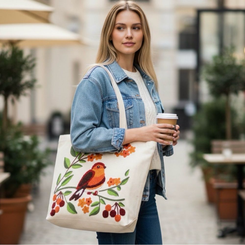 NEW Bird Aesthetic Embroidery Tote Bag for Women